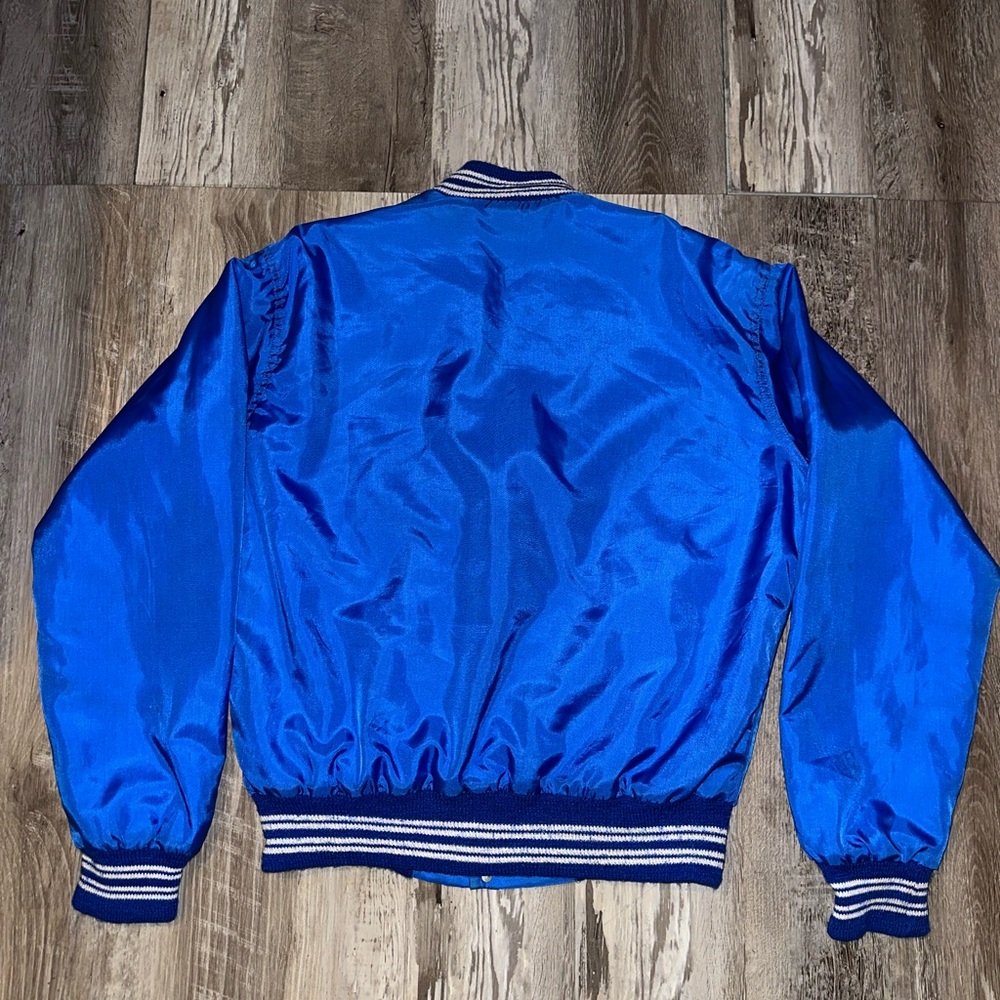West Wind Vintage Royal Blue Satin Bomber Jacket with White Trim - Picture 2 of 5
